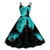 Women's Halloween Printed Dress Off Shoulder Spaghetti Strap Sleeveless Party Outfit