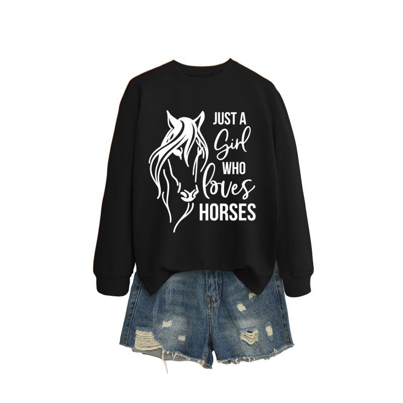 Womens Oversized Long Sleeve Hoodie Top With Horse Lover Graphic Print Cotton Blend Casual Sweatshirt Winter