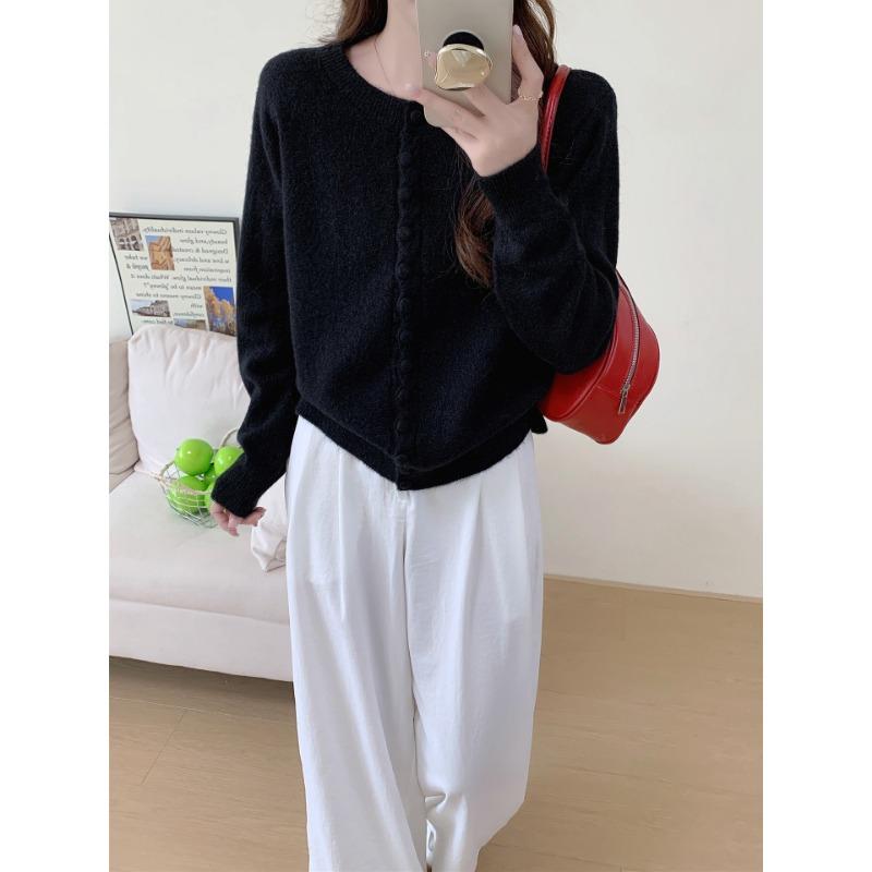 

Retro gentle wind autumn and winter new knitted cardigan for women with round neck twist loose sweater and coat for women One size чёрный