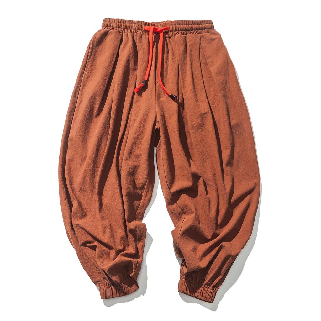 Spring Autumn Solid Color Cotton Linen Baggy Harem Pants Men Chinese Style Casual Streetwear Jogger Trousers