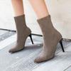 Back zipper pointed short boots for women, slim heels, suede, slim legs, high heels, elastic