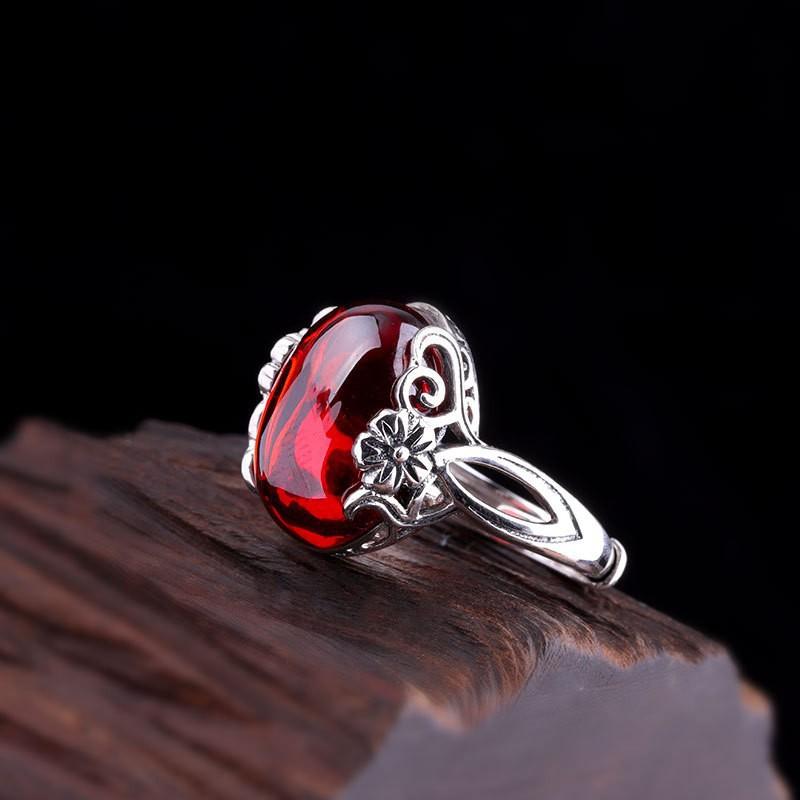 Adjustable Flower Cabochon Ring Women Vintage Boho Chic Minimalist Statement Jewelry