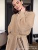 Autumn and winter European and American style hot sweater set women's loose extended version imitation mink cardigan + split skirt