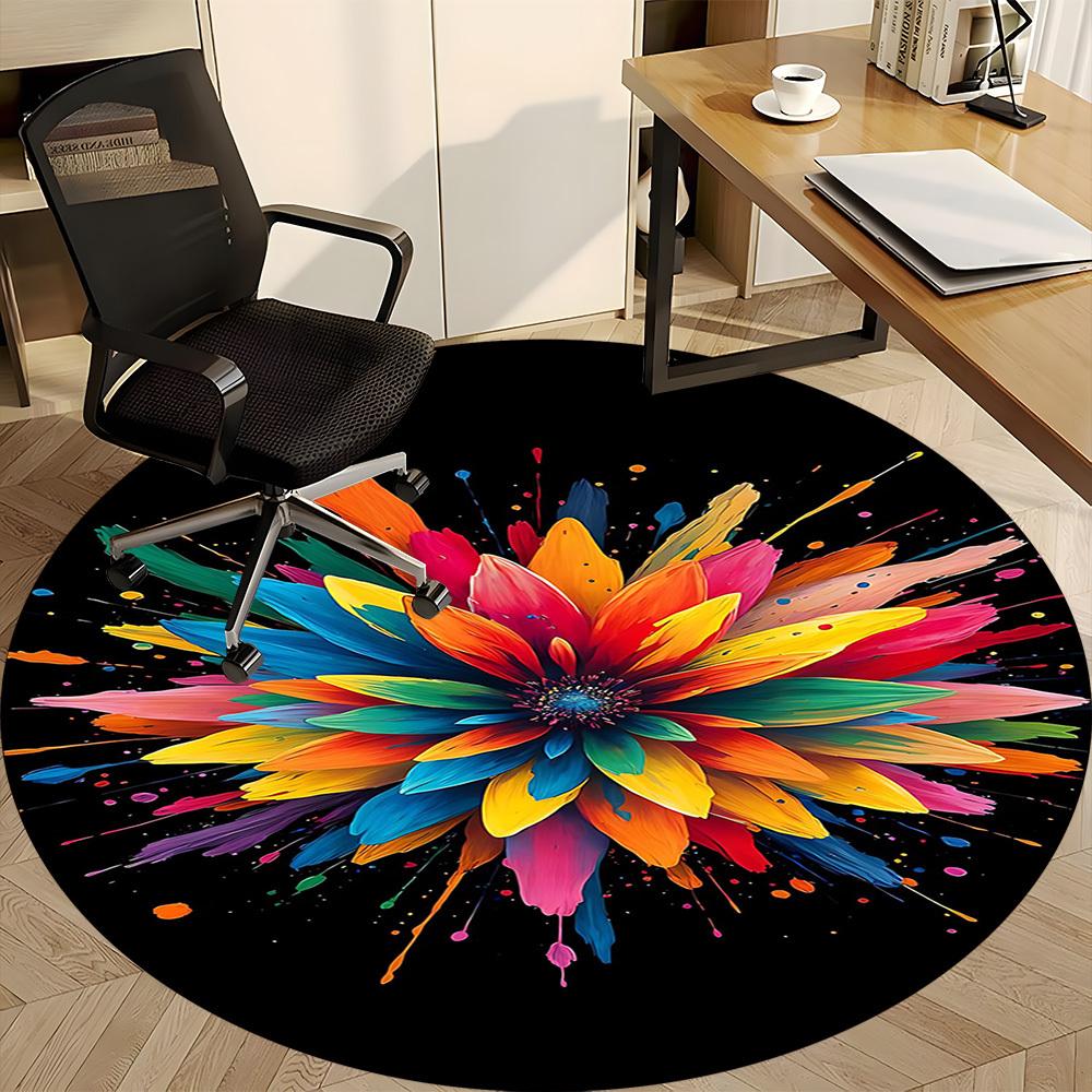 1PCColorful Bloom Office Round Area Rug,  Mat Suitable For Office, Under Office Chairs Bedroom Living Room Home Decor, Room Deco