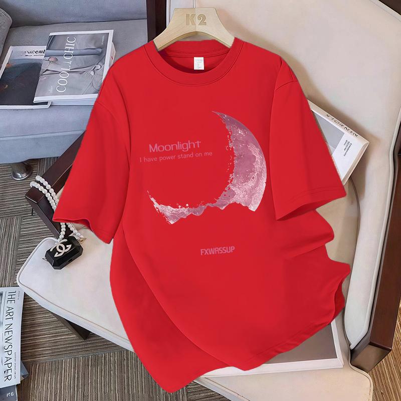 Beautiful Moonlight Printing TShirts Womens Summer Cotton Tops Comfortable ONeck Oversized Short Sleeve Casual Womans Clothes