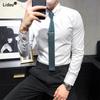 Solid Handsome Button Turn-down Collar White Grey Shirts Temperament Spring Summer Formal Business Casual Fashion Men's Clothing