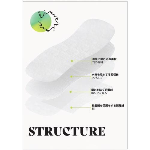 limerime Bamboo Sanitary Pads (Absorbent Pads) 10-Pack, Daytime, 24cm, with Wings [Bio Nap], Natural Materials, Gentle on Skin, Antibacterial, Anti-Od