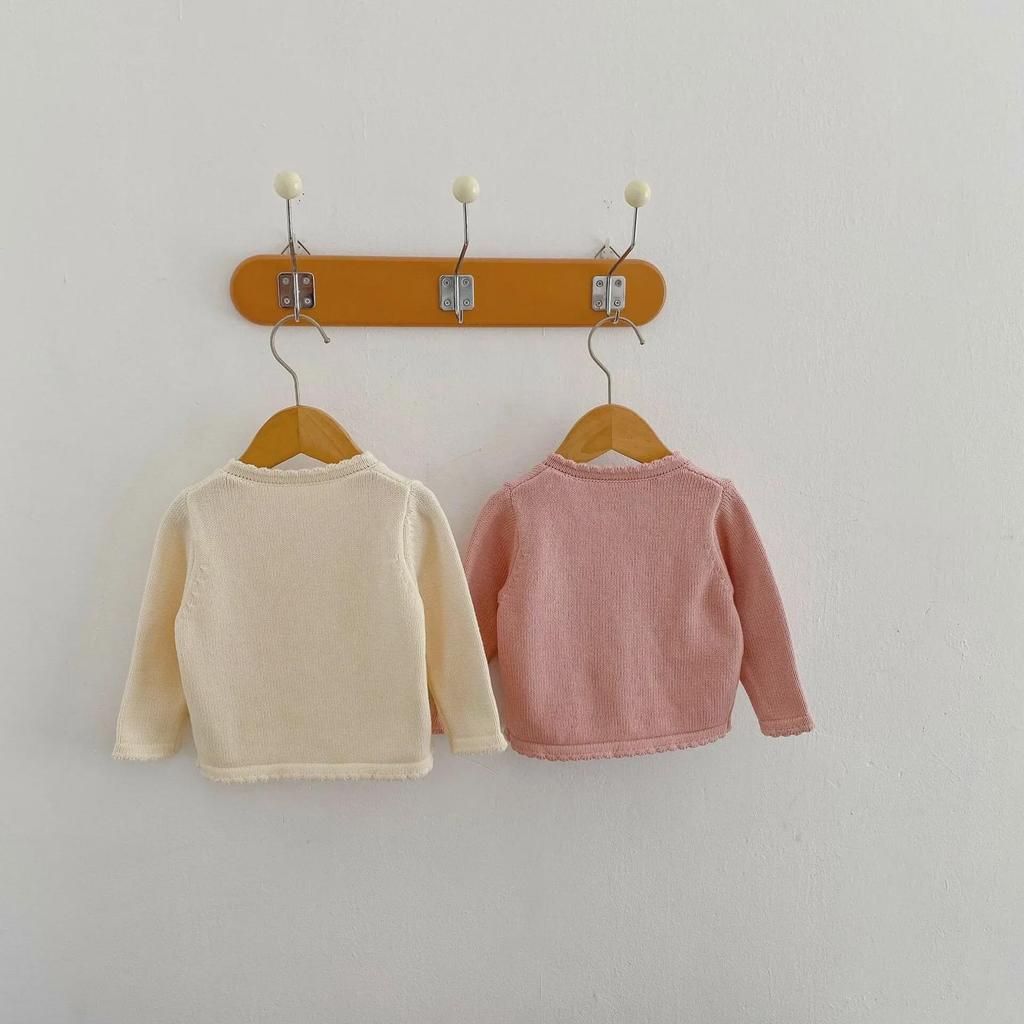 2025 Autumn Sweet Knit Cardigan for Girls, Ages 0-3: Round Neck Cotton Sweater