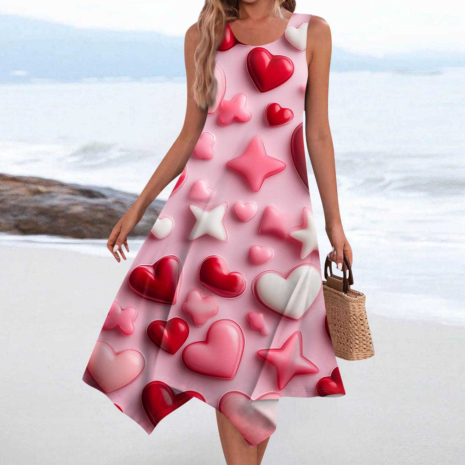 

Женское повседневное модное платье миди без рукавов с круглым вырезом и нерегулярным подолом M розовый