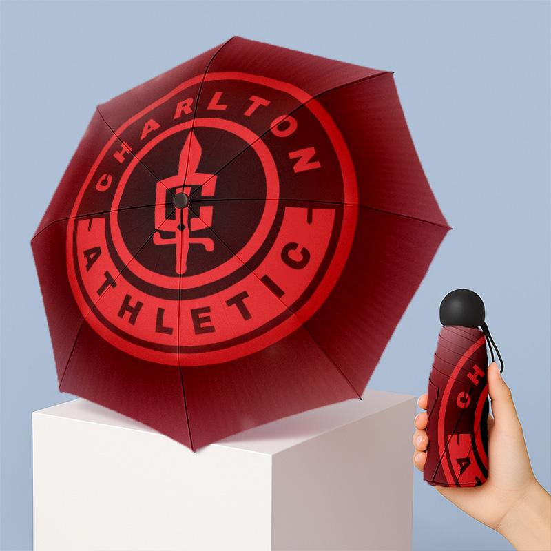 Charlton Athletic FC Mini 5 Fold Pocket Umbrella Compact Lightweight Anti UV Rain Sun Protection Umbrella Portable Travel Umbrella