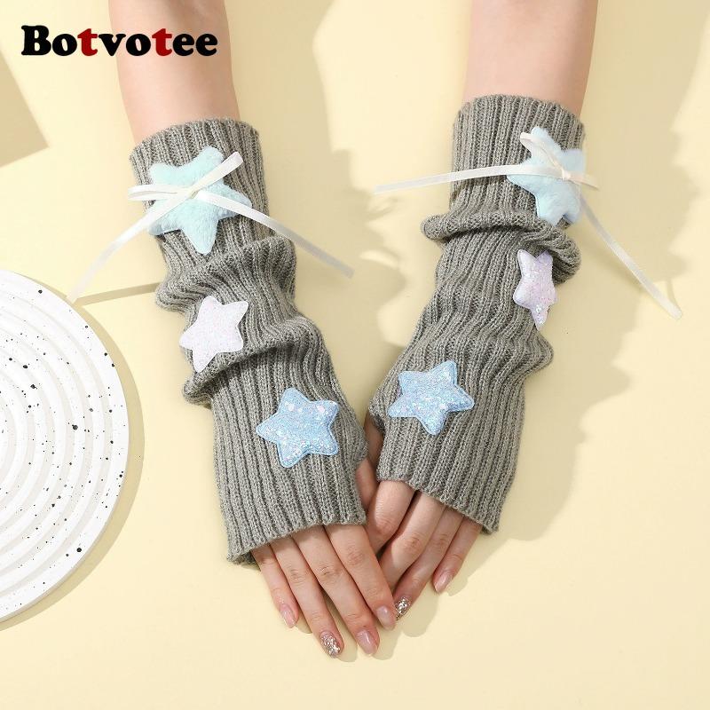 Botvotee Sleeves for Women Y2k Accessories Sweet Pink Bow Half Finger Free Shipping Arm Warmers Preppy Style Fingerless Gloves