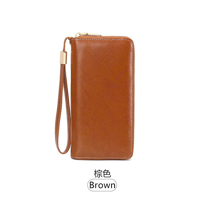 New anti-theft brush women's wallet oil wax leather long zipper wallet large capacity clutch