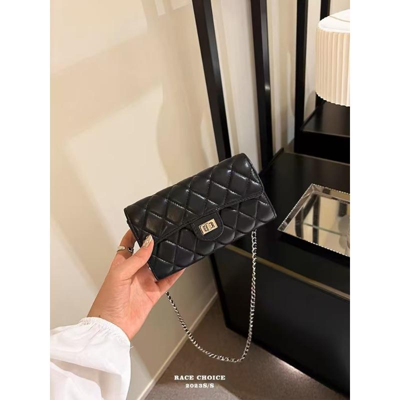 

Small square bag Classic versatile black mobile phone bag Women s wallet Crossbody bag Rhombus chain bag чёрный