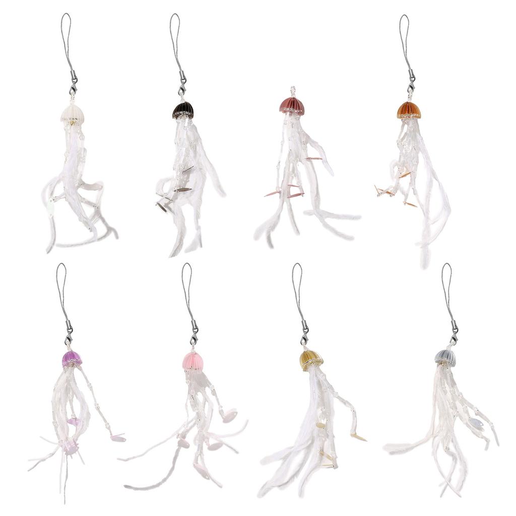 Stylish Jellyfish Pendant with Soft Feathers Fringe Colorful Keychain Unique and Fashionable Phone Charm for Women Girls