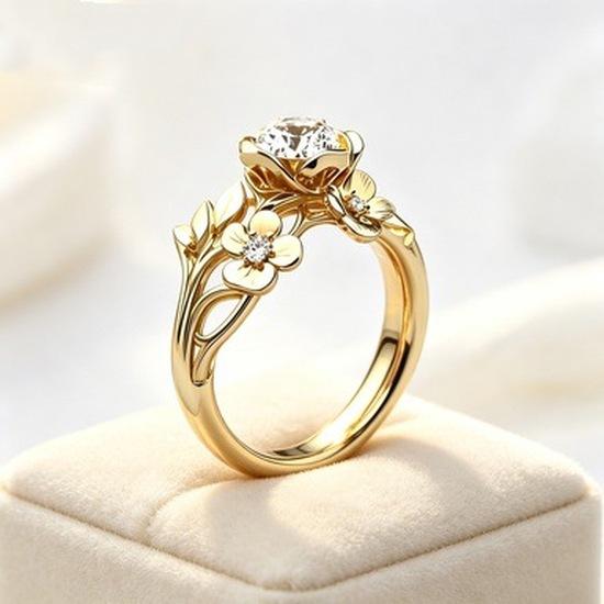 New European and American Princess-cut Olive Leaf Engagement Ring with Cubic Zirconia Ornament