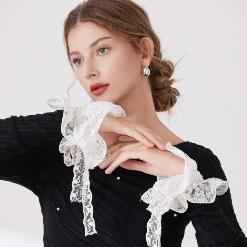 Ruffle Faux Collar Cuffs Sleeves Collar Insert Outfit Enhancer for Office Women Various Occasion Clothing Accessory