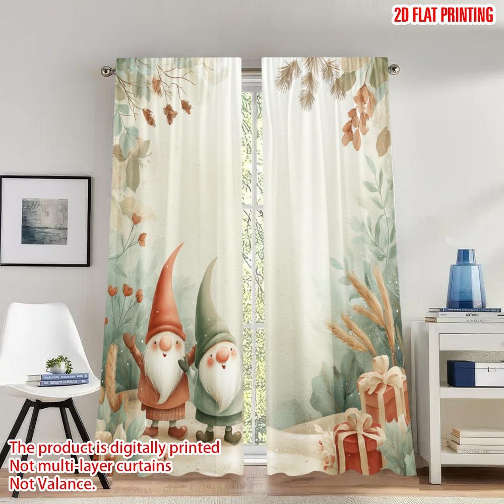 

2pcs 2D flat printing Fashionable Christmas Curtains Christmas Gnomes Winter Snow Gifts_a Digital Printed Polyester Drapes 100*130 HOOK 1pcs