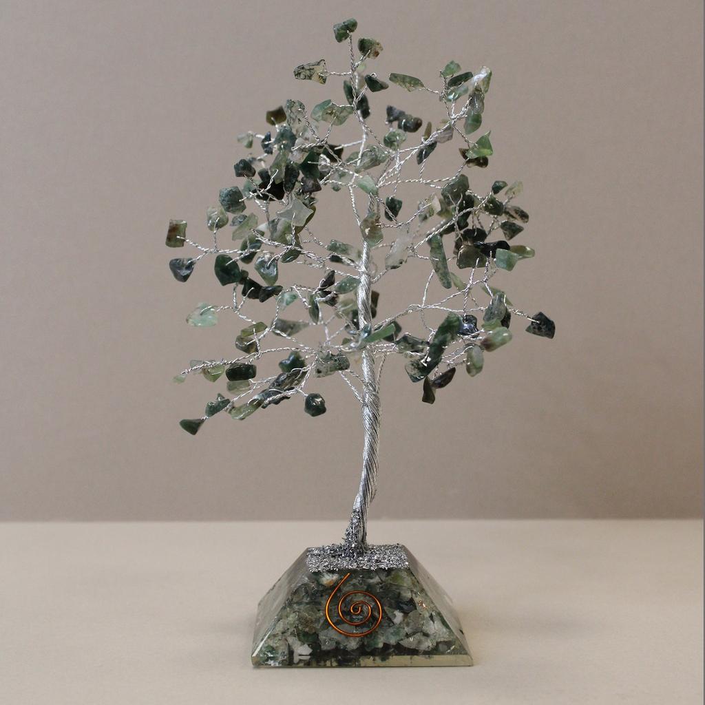 Moss Agate Crystal Tree Orgonite Base 160 Gemstones