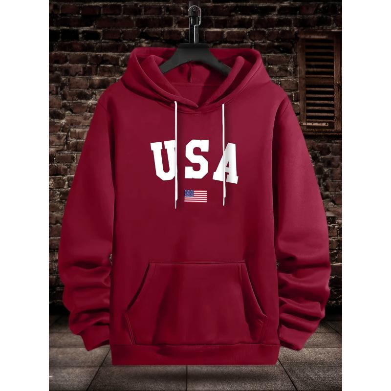 Men's American Hooded Sweater - Dark Green Casual Pullover