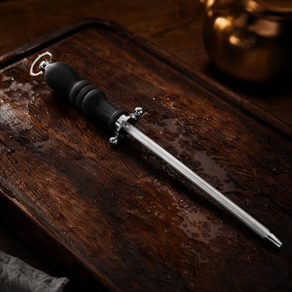 Stainless Steel Knife Sharpening Rod Silver and Black Honing Steel Rod Home Kitchen