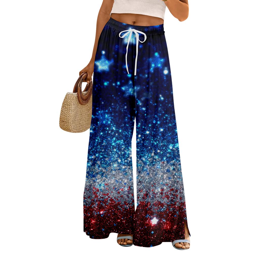 Dámské letní kalhoty Boho Palazzo s vysokým pasem a širokými nohavicemi s květinovým potiskem ležérní kalhoty s kapsami