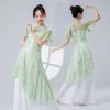 Classical Dance Women Split Hem Long Gauze Mesh Shirt Cheongsam Neck Hanfu Performance Sheer Flowy Blouse Training Dancewear