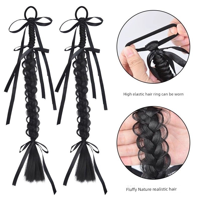New Chinese Style Braid Wig Handmade Fishbone Plaits Bridal Gown Shape Twisted Twist Braid Ribbon Horse Tail