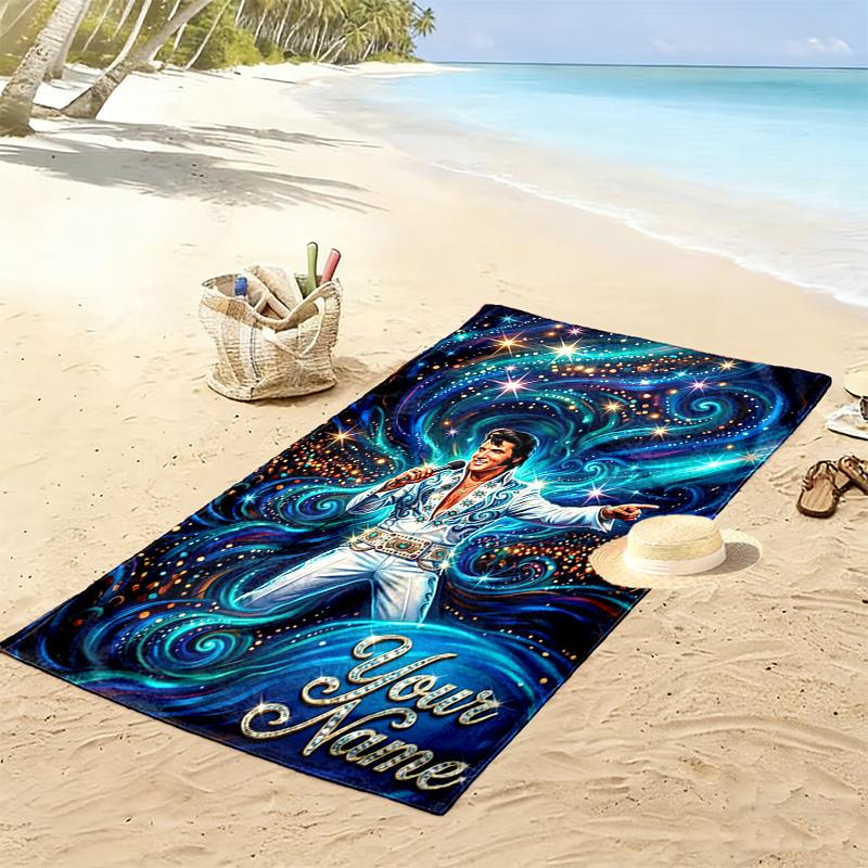 Name Custom Elvis Print Beach Towel, Large Soft Quick Dry Towel for Beach Camping Swimming