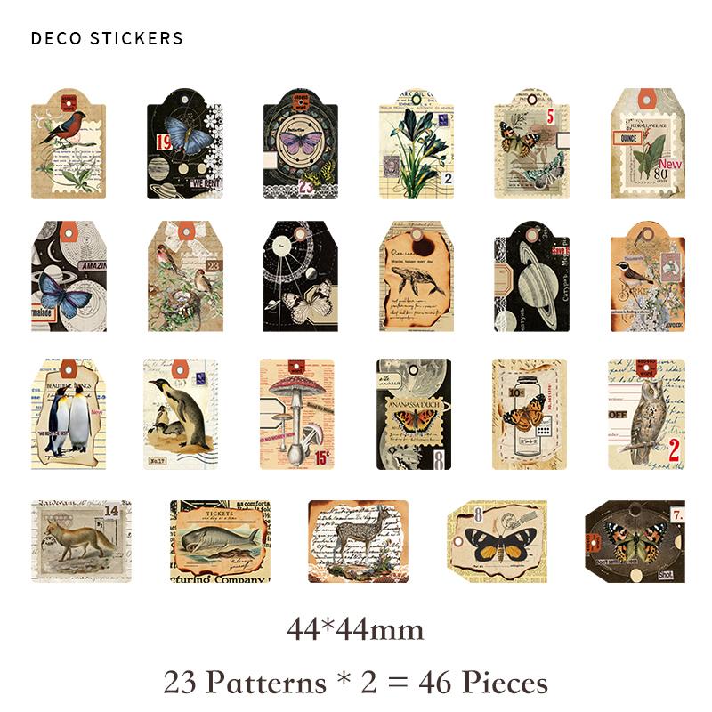 Journamm 44-46pcs Vintage Stickers Cute Flower Sticky DIY Scrapbooking Decor Junk Journal Collage Photo Album Sticker Stationery