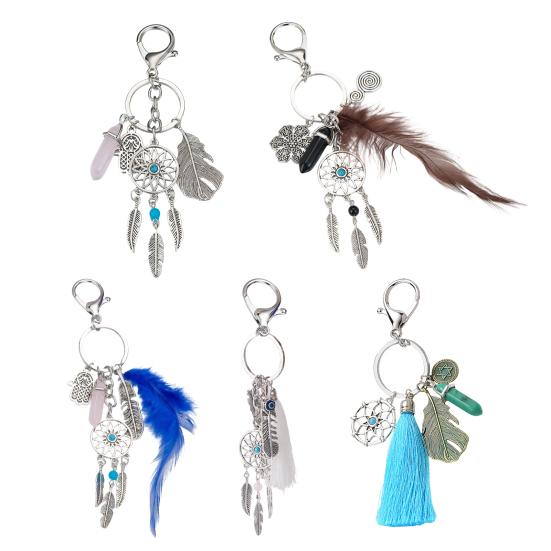 Keychain Dream catcher Feathers Tassels Faux Crystals Charm Bohemian Style Keyring with Lobster Clasp Bags Car Accessories