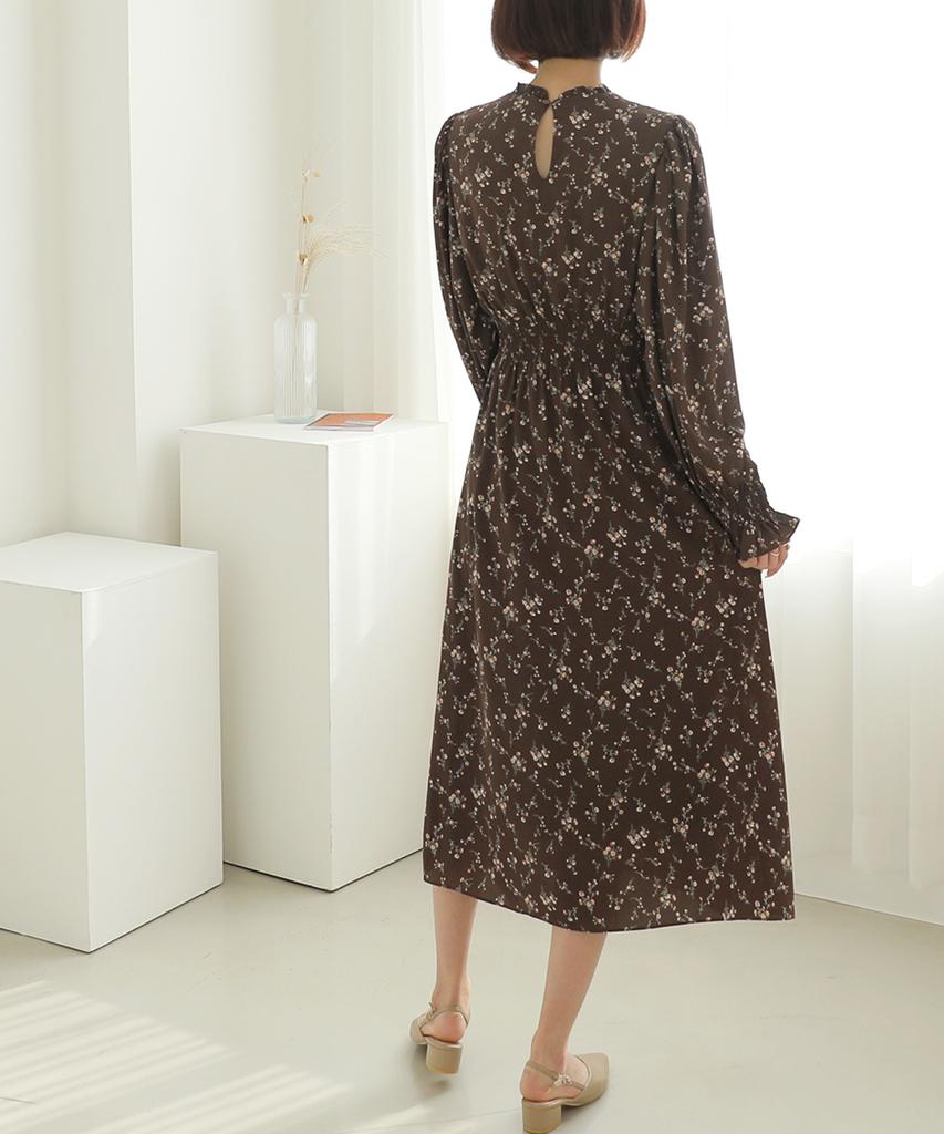 Ppaeppae Frill Flower Smoked Banding Long Dress