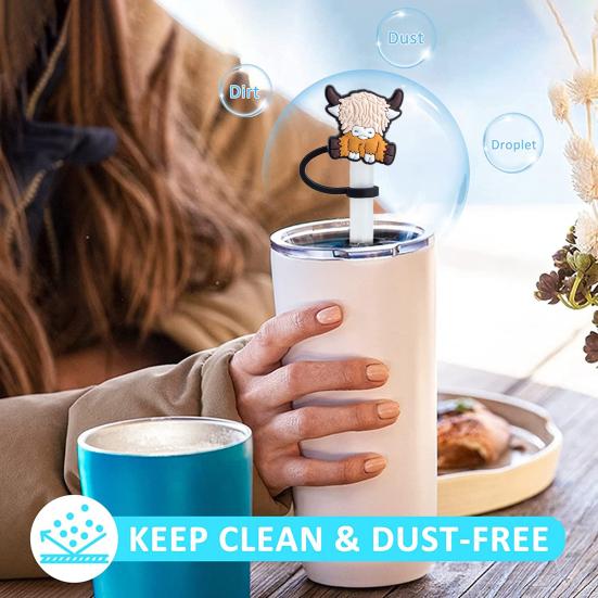 6 szt. silikonowych osłon na słomki do kubków 30/40 uncji, odporne na kurz, kreskówkowe, wielokrotnego użytku akcesoria do słomek do picia