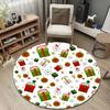 Round Area Rug Christmas Gift Box Bauble Ornament Snowflake Star White Living Room Decor