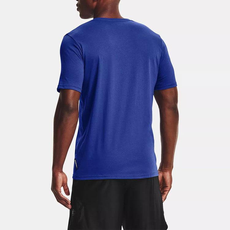 Under Armour Logo Print Round Neck Loose Short Sleeve T-Shirt Men Tops Blue 1357001-400
