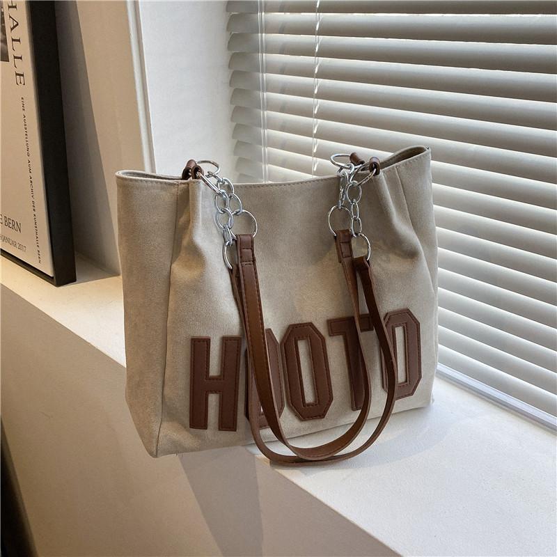 Stijlvolle Nubuck PU Leer Tote Bag voor Dames Grote Capaciteit Nylon Reizen Schoudertas met Letterontwerp gray