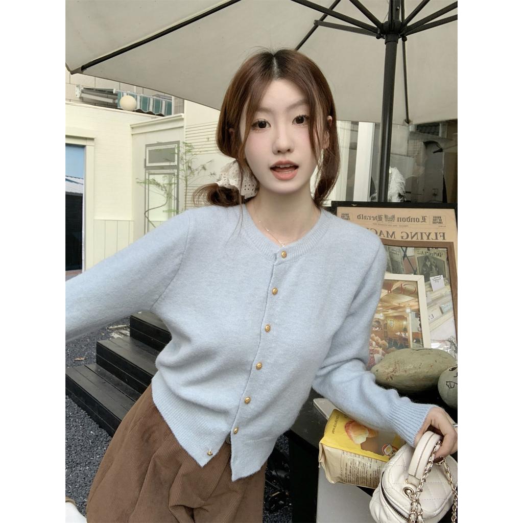 Single-breasted knitted jacket women's spring sweet age-reducing cardigan versatile simple long-sleeved top