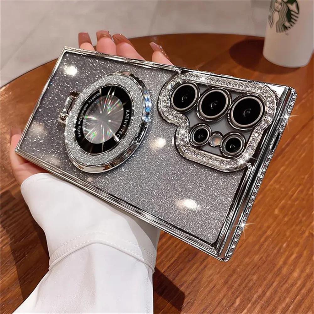 Luxury Glitter for Magsafe Magnetic Ring Stand Case for Samsung Galaxy S26 S25 S24 S23 Ultra S22 Plus FE Diamond Shockproof Cover