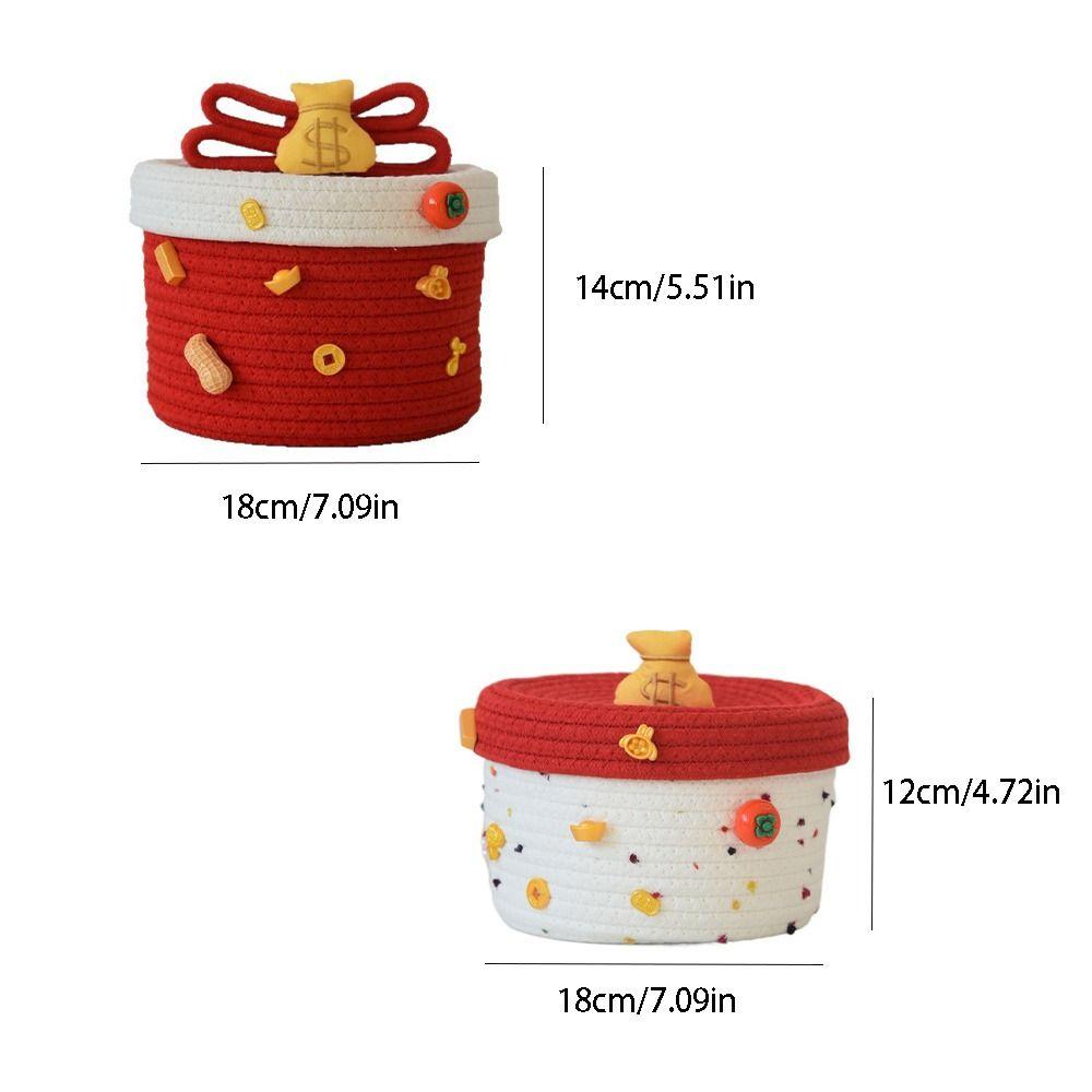 Handmade New Year Storage Basket Cartoon Blessing Desktop Storage Box with Lid Decorative Sundries Organizer Clutter Management