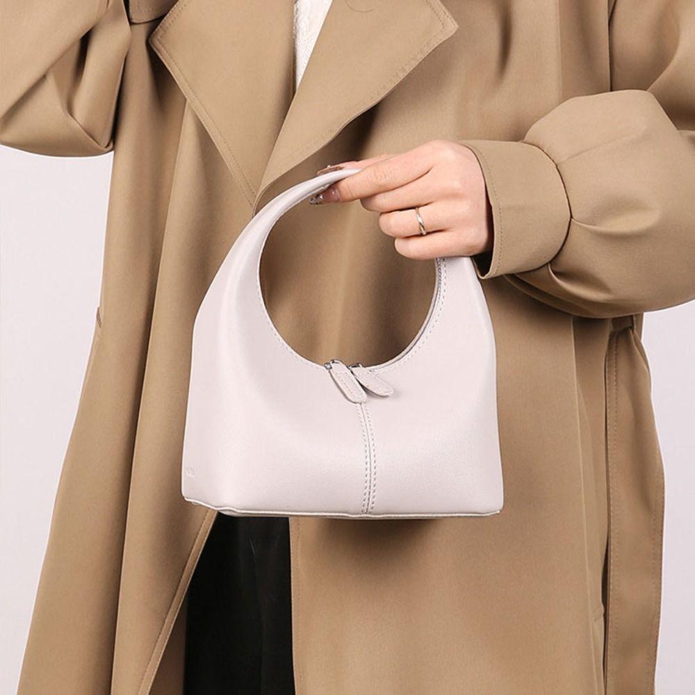 Elegant Pu Leather Handbag Zipper Small Bag All-match Crescent Bag  Travel
