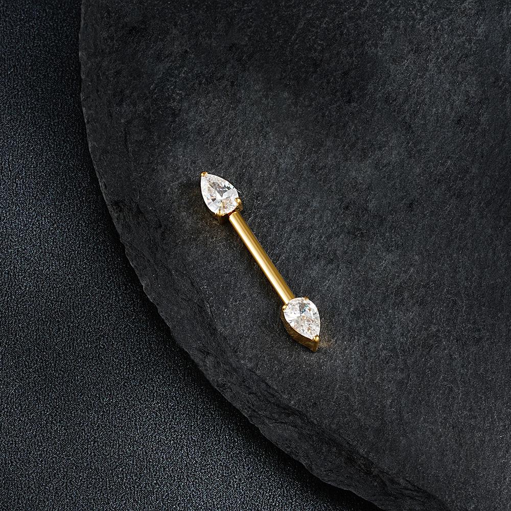 1Pc Right Grand ASTM F136 Titanium Teardrop CZ Nipple Ring 14G Threadless Push Pin Straight Barbell Piercing Body Jewelry