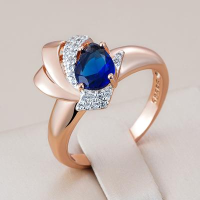 Fashion Blue Natural Zircon Ring For Women Unique  Rose Gold  Color Mix Ethnic Wedding Crystal Vintage Jewelry Gi