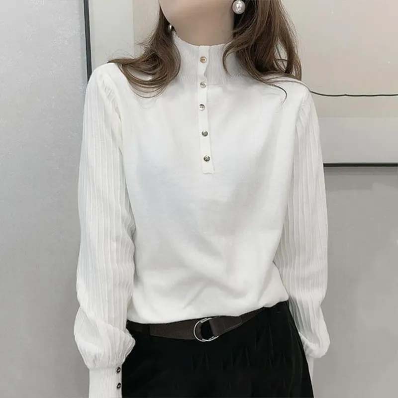 Autumn Winter Pure Wool Sweater Women's Half High Neck Pullover Casual Knit Tops Fashion Warm Plus Size Female Sweaters