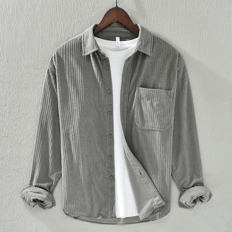 

Рубашка из вельвета с длинными рукавами в японском ретро-стиле – повседневный, универсальный и простой дизайн для мужчин на осень (Стиль 8811) XXXL темно-серого