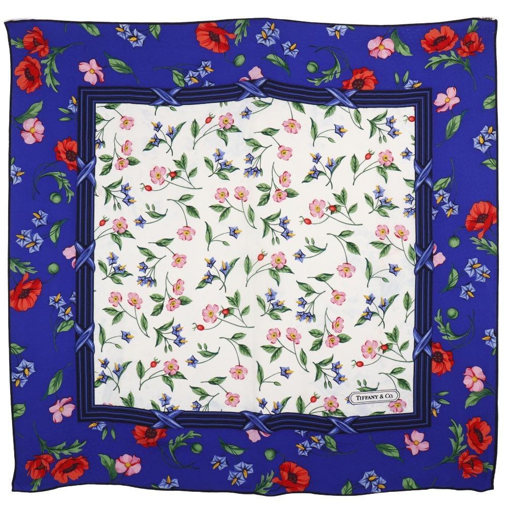 

TIFFANY&Co. Floral scarf T DESIGN vintage Blue / white silk flour Women Used
