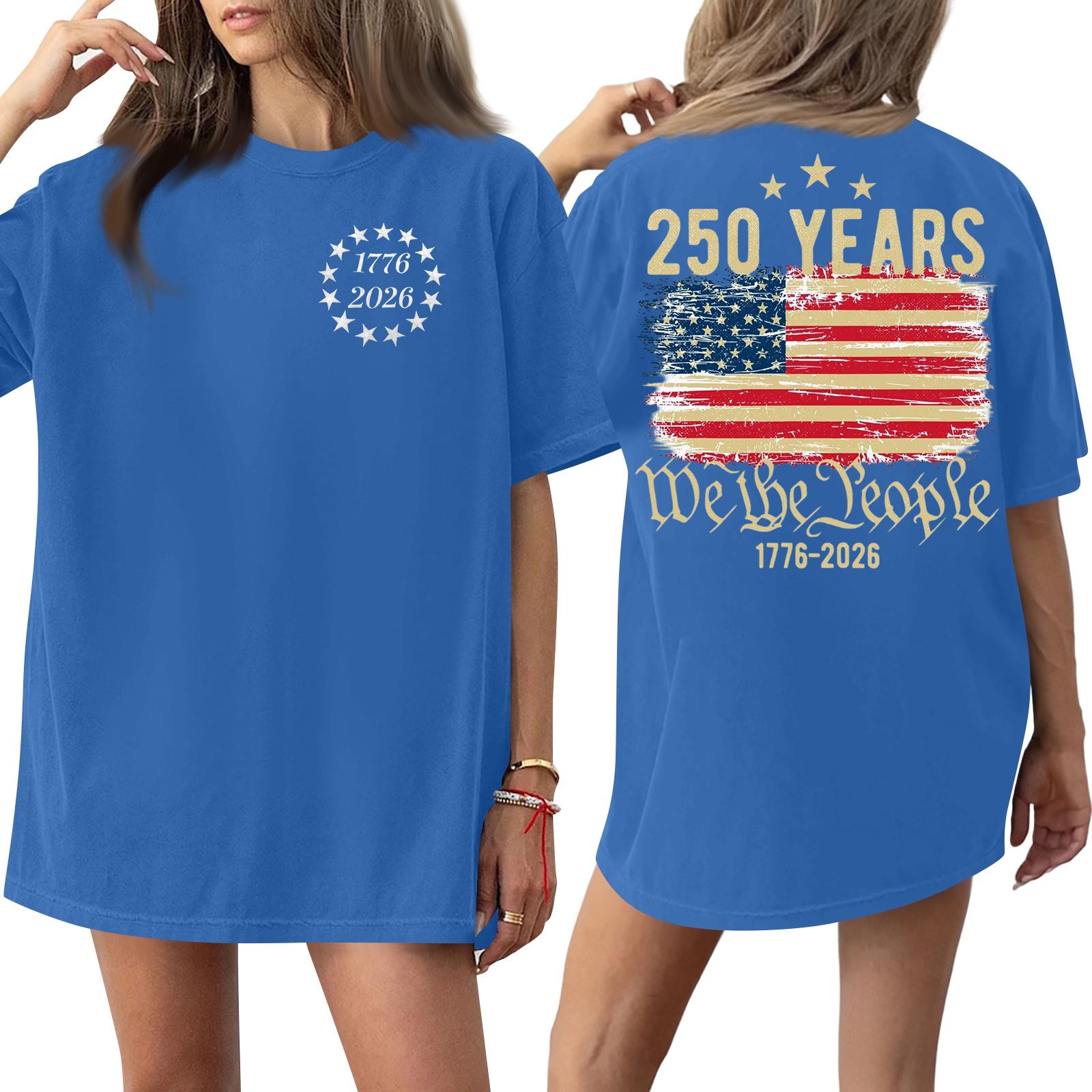 

Women’s Casual Crew Neck Short Sleeve T-Shirt with 250th Anniversary Print and We the Graphic Loose Fit Top XL синий