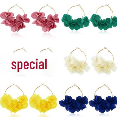 Korean Style Geometric Handmade Floral Alloy Hoop Earrings for Women