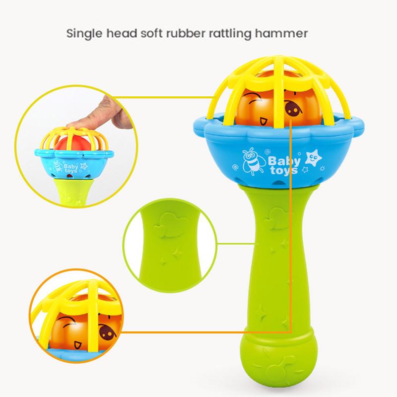 Infant Silicone Cartoon Rattle Teether Toys Anti Thumb Sucking Handheld Easy Grip Educational Hand Bell Toys Gift For Toddler
