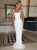 European Spring 2026 Square Neck Sleeveless Slim Fit Ruffle Dress