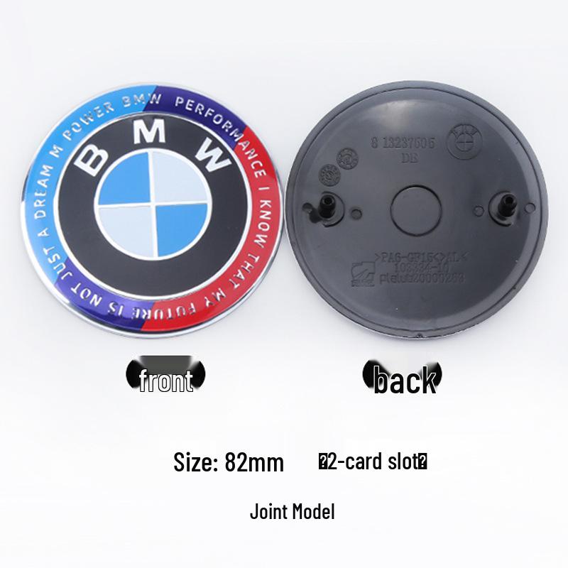 BMW Anniversary Edition Front & Rear Emblems: 82mm Rear in Blue & White, 74mm Front with Black Background.