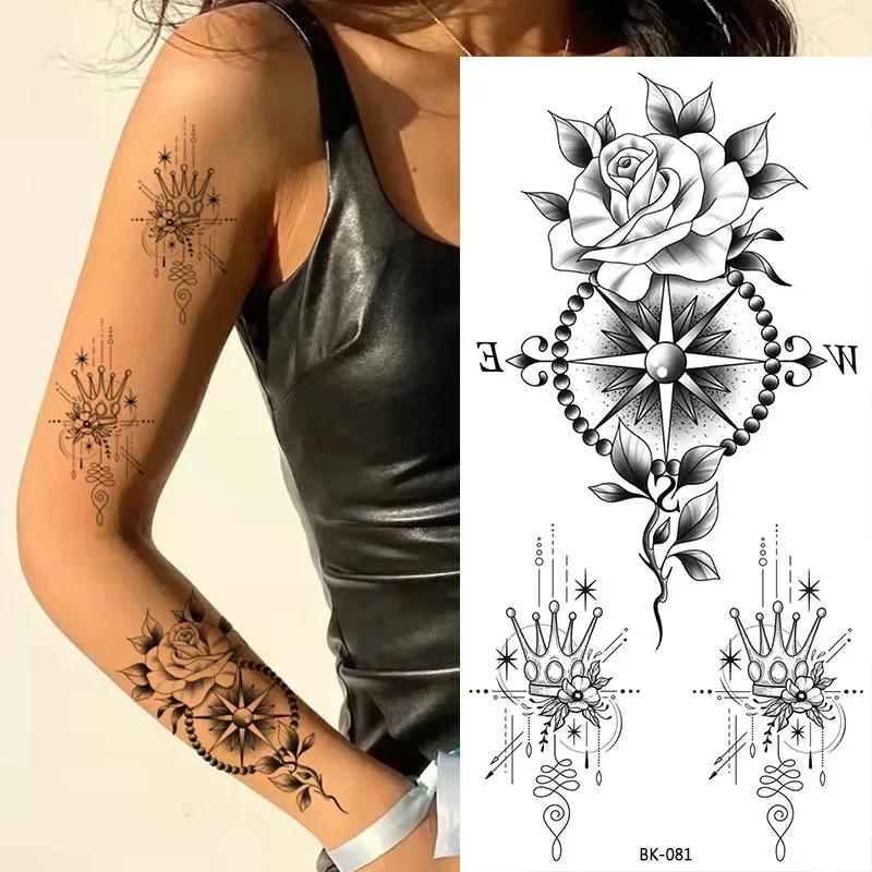 Butterfly Fake Tattoo for Woman Black Flower Tattoo Sketch Tattoo Sticker  Rose Blossom Tattoo Temporary Waterproof